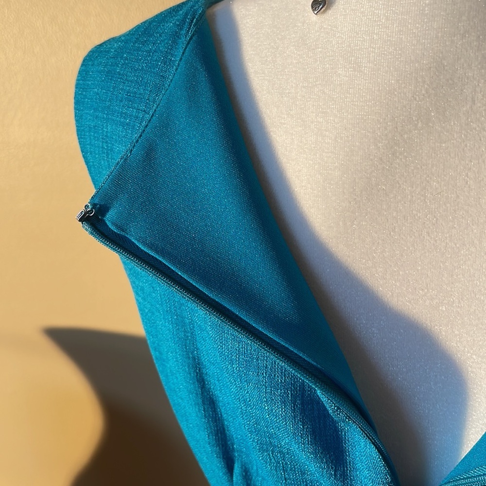 EVAN-PICONE NWOT SHEATH TEAL BLUE 100% POLYESTER, LINEN LOOK, CASUAL DRESS SZ 6 - Picture 11 of 15